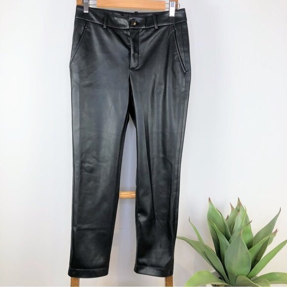 𝅺zara black faux leather chino style pants size XS - Picture 1 of 7